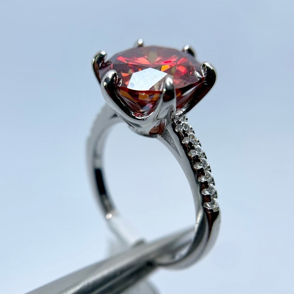 5 Carat Red Moissanite Ring 6 Prong Halo 18K White Gold Finish 925 Silver - Picture 15 of 15